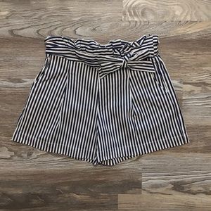 Vine & Love Blue White Striped Paperbag High Waist Nautical Themed Shorts Small